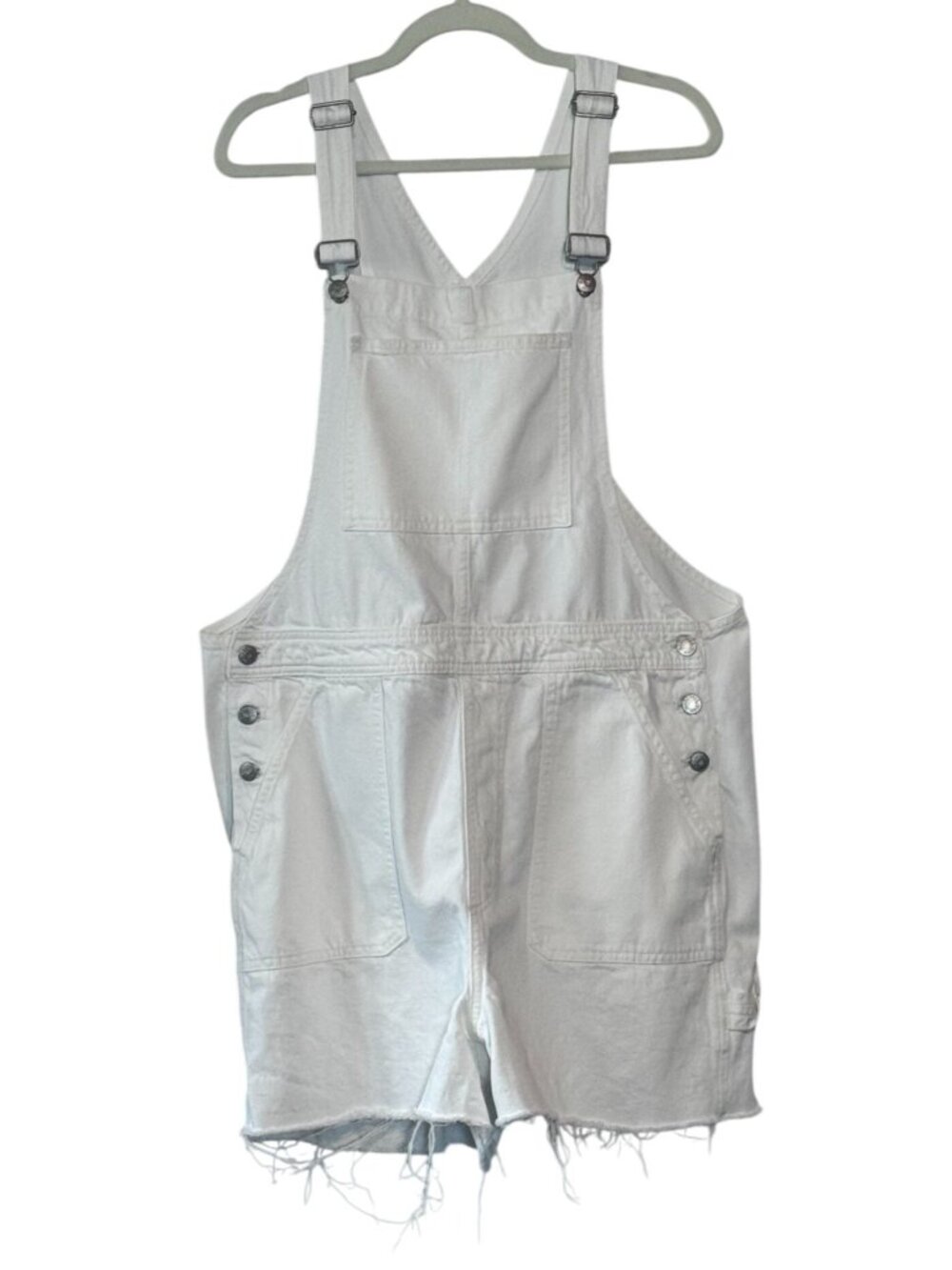 Madewell White Denim Short Overalls Womens Size XL Raw Hem Fair Trade Certified
